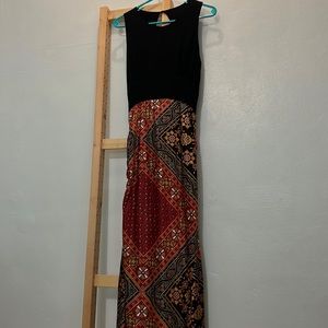 Long Red and Black silk dress